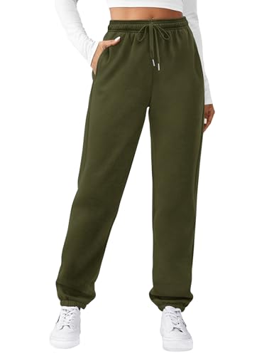 Zeagoo Jogginghose Damen Hose High Waist Taperedhose Baggy Loose Trainingshose Casual Einfarbig Lang Hosen Dunkelgrün XL von Zeagoo