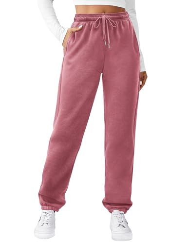 Zeagoo Jogginghose Damen Hose High Waist Taperedhose Baggy Loose Trainingshose Casual Einfarbig Lang Hosen Rosenrot S von Zeagoo