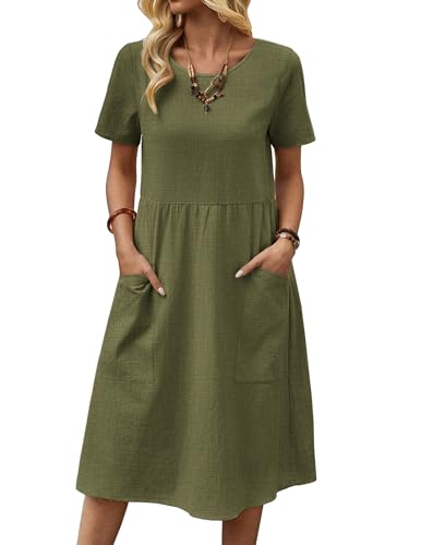 Zeagoo Damen Kleider Kurzarm Baumwolle Leinen Sommerkleid Kurzarm Tunika Kleid Freizeitkleid Armeegrün XXL Zeagoo Damen Kleider Kurzarm Baumwolle Leinen Sommerkleid Kurzarm Tunika Kleid Freizeitkleid Armeegrün XXL von Zeagoo