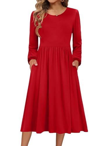 Zeagoo Kleider Damen Strickkleid Herbst Langarm Kleid Rundhals Herbstkleid Midi Pulloverkleid Winterkleid mit Taschen A-Linie Freizeitkleid Rot XL Zeagoo Kleider Damen Strickkleid Herbst Langarm Kleid Rundhals Herbstkleid Midi Pulloverkleid Winterkleid mit Taschen A-Linie Freizeitkleid Rot XL von Zeagoo
