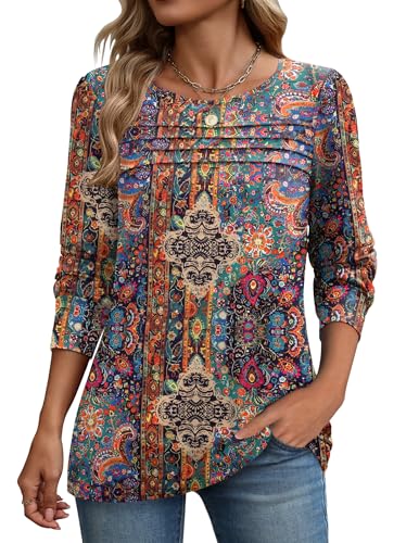 Zeagoo Langarmshirt Damen Bluse Elegant Langarm Pullover Rundhals Tunika Lässige Oberteile Puffärmel Blusenshirt Basic Tops von Zeagoo