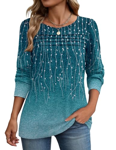 Zeagoo Langarmshirt Damen Bluse Elegant Langarm Pullover Rundhals Tunika Lässige Oberteile Puffärmel Blusenshirt Basic Tops von Zeagoo