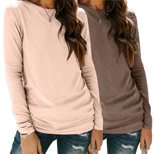 Zeagoo Langarmshirt Damen Set Rundhals Langarm 2er Pack T Shirt Basic Casual Oberteile Longsleeve Tops Braun + Champagner XL Zeagoo Langarmshirt Damen Set Rundhals Langarm 2er Pack T Shirt Basic Casual Oberteile Longsleeve Tops Braun + Champagner XL von Zeagoo