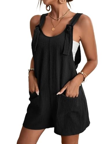 Zeagoo Latzhose Damen Kurz Latzhosenkleid Retro Loose Jumpsuit Kleid A Linie Trägerkleid Kleid Casual Playsuit Schwarz S von Zeagoo