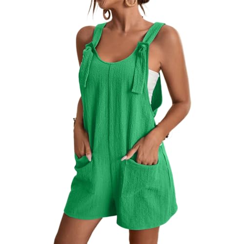 Zeagoo Latzhose Damen Kurz Latzhosenkleid Retro Loose Jumpsuit Kleid A Linie Trägerkleid Kleid Casual Playsuit Smaragd XXL von Zeagoo