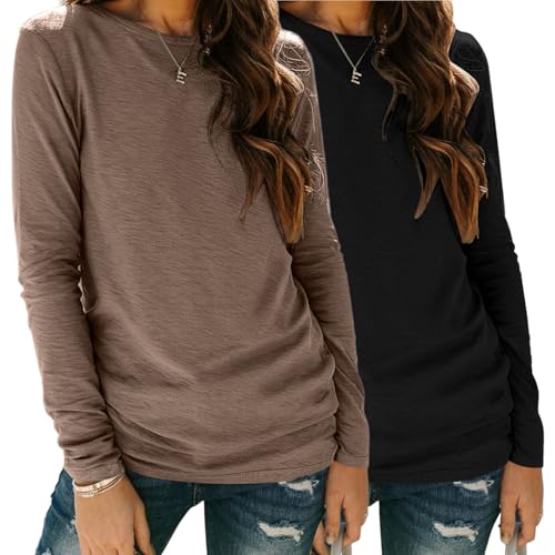 Zeagoo Longsleeve Damen Basic Langarm Oberteile 2er Pack T Shirt Rundhals Langarmshirt Set Schwarz + Braun S Zeagoo Longsleeve Damen Basic Langarm Oberteile 2er Pack T Shirt Rundhals Langarmshirt Set Schwarz + Braun S von Zeagoo
