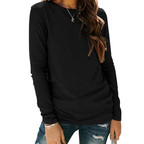 Zeagoo Longsleeve Damen Rundhals Basic T Shirt Einfabrig Langarmshirt Herbst Winter Lässig Langarm Oberteile Schwarz S von Zeagoo