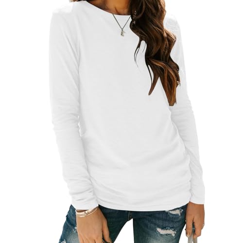 Zeagoo Longsleeve Damen Rundhals Basic Tshirt Lässig Langarmshirt Herbst Winter Langarm Tunika Top Weiß L von Zeagoo