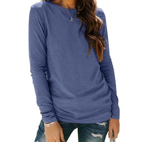 Zeagoo Oberteile Damen Langarm Basic Tshirt Casual Einfabrig Langarmshirt Herbst Winter Rundhals Longsleeve Top Blau L von Zeagoo