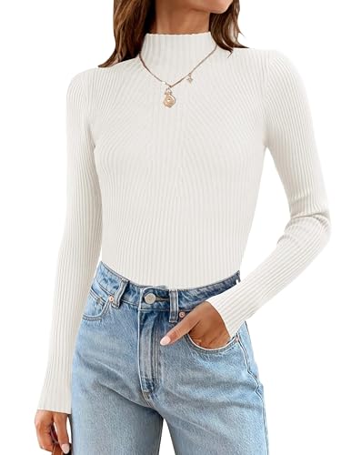 Zeagoo Pulli Damen Elegant Langarm Strickpullover Schmal Passform Lang Sweater mit Zopfmuster Winterpullover Weiß XXL von Zeagoo
