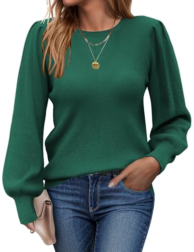 Zeagoo Pullover für Damen Langärmeliger Pullover Damen Strickpullover Leichter Langarm Herbst Winter Pulli Rundhals Warm Norweger Wickelpullover Dunkelgrün XXL von Zeagoo
