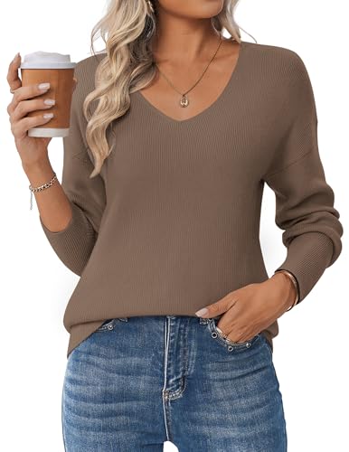 Zeagoo Pullover Damen Casual Strickpullover Winter V-Ausschnitt Lose Pulli Warm Outwear Pullover Oberteile Weinrot XXL von Zeagoo