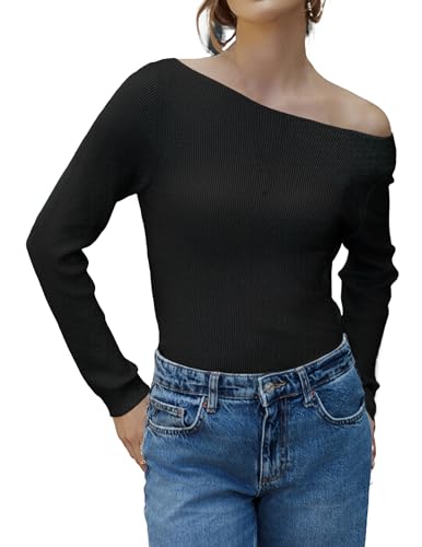Zeagoo Pullover Damen Rundhals Strickpullover Langarm Warm Strickpulli Elegant Slim Fit Pulli Basic Sweater Tops Schwarz M von Zeagoo