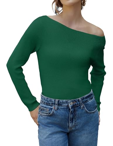 Zeagoo Pullover Damen Winter Strickpullover Warm Pulli Elegant Sweatshirt Slim Fit Sweater Gerippt Langarmshirt Casual Obertiele Basic Tops Herbst Grün S von Zeagoo