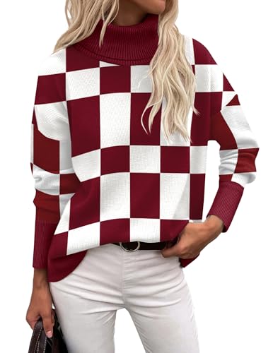 Zeagoo Pullover Damen Elegant Rollkragenpullover Warmer Rollkragenshirt Farbblock Strickpullover Basic Langarm Pulli Knit Lose Obertiele Herbst Winter Rote Karierte M Zeagoo Pullover Damen Elegant Rollkragenpullover Warmer Rollkragenshirt Farbblock Strickpullover Basic Langarm Pulli Knit Lose Obertiele Herbst Winter Rote Karierte M von Zeagoo