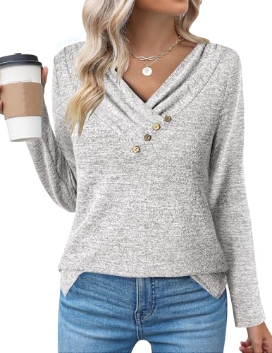 Zeagoo Damen Langarmshirt Langarm T-Shirt Casual Oberteile Leichte Pullover Einfarbig Tops Longshirt V-Ausschinitt Sweatshirt Tshirt Hellgrau L Zeagoo Damen Langarmshirt Langarm T-Shirt Casual Oberteile Leichte Pullover Einfarbig Tops Longshirt V-Ausschinitt Sweatshirt Tshirt Hellgrau L von Zeagoo