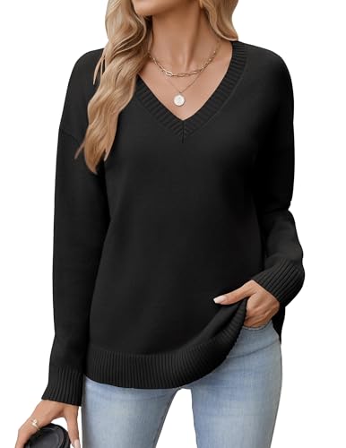 Zeagoo Pullover Damen Elegant V-Ausschnitt Strickpullover Winter Langarm Pulli Herbst Warmer Sweater Basic Lässige Oberteile Schwarz XXL Zeagoo Pullover Damen Elegant V-Ausschnitt Strickpullover Winter Langarm Pulli Herbst Warmer Sweater Basic Lässige Oberteile Schwarz XXL von Zeagoo