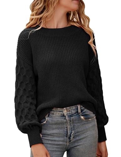 Zeagoo Damen Pullover Elegant Lose Rundhals Strickpullover Moderne Lange Pullover Sweatshirt Langarm Winterpullover M von Zeagoo