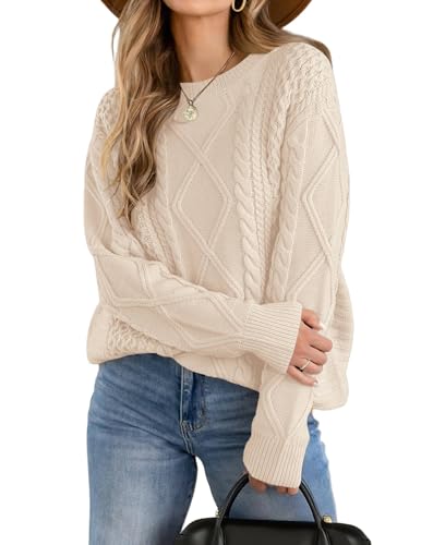 Zeagoo Pullover Damen Herbst Casual Langarm Rundhals Strickpullover Elegant Winter Grobstrickpullover Beige XXL von Zeagoo