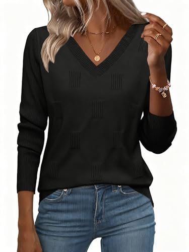 Zeagoo Pullover Damen Herbst Langarmshirt V-Ausschnitt Lightweight Strick Pulli Elegant Regular Fit Langarmshirt Sweater von Zeagoo