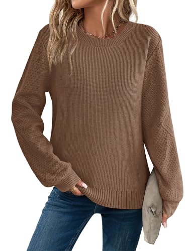 Zeagoo Pullover Damen Herbst Strickpullover Langarm Sweater Elegant Rundhals Winterpullover Gestrickt Pulli Herbst Winter Obertiele Khaki XXL von Zeagoo