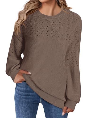 Zeagoo Pullover Damen Herbst Strickpullover Warm Rundhals Einfarbig Winterpullover Casual Gestrickte Pulli Lose Sweater Braun L von Zeagoo