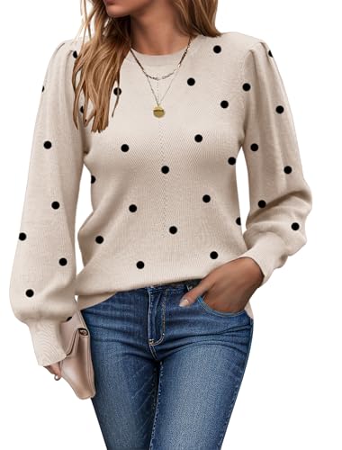 Zeagoo Pullover Damen Pullovers Laternenärmel Wollpullover Fledermausärmel Feinstrickpullover Slim Fit Oberteile Winterpullover Feinstrick Herbstpulli Gestrickt Elegant Tops Tupfen S von Zeagoo