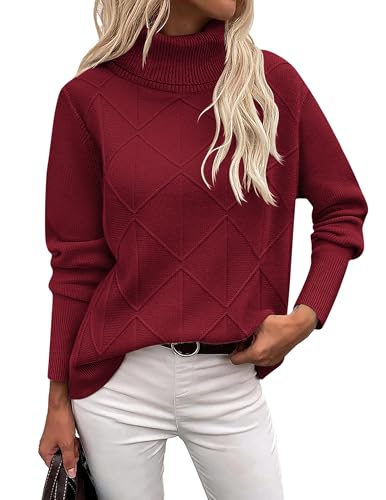 Zeagoo Pullover Damen Rollkragen Elegant Strickpullover Langarm Warm Winterpullover Basic Lässig Pulli Turtleneck Gestrickt Tops Weinrot XL von Zeagoo