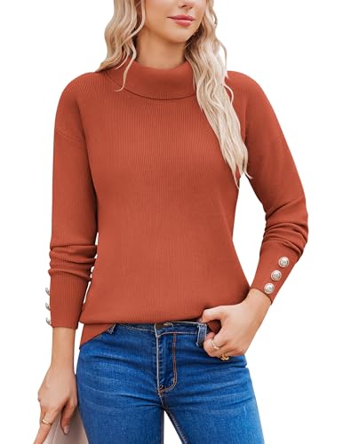 Zeagoo Pullover Damen Rollkragen Strickpullover Elegant Feinstrick Obertiele Langarm Rollkragenshirt Winter Warm Sweater Orange S von Zeagoo