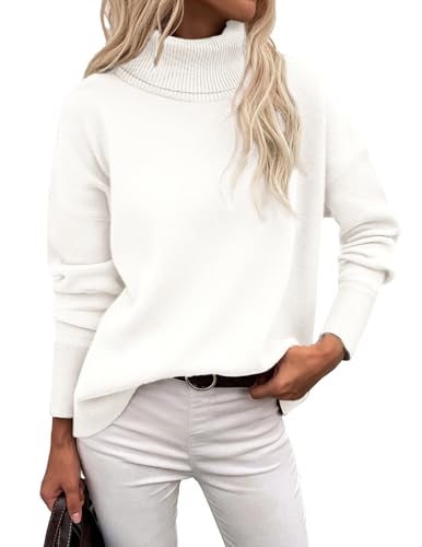 Zeagoo Pullover Damen Rollkragen Strickpullover Elegant Langarm Pulli Casual Gestrickt Rollkragenshirt Einfarbig Turtleneck Basic Obertiele Tops Herbst Winter Weiß S von Zeagoo