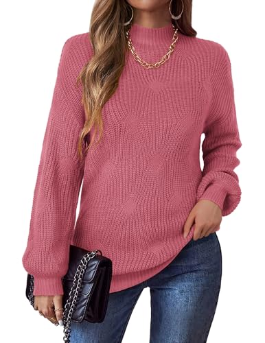 Zeagoo Pullover Damen Rollkragen Winterpullover Langarm Einfarbig Strickpullover Elegant Turtleneck Strickpulli Sweater Violett M von Zeagoo