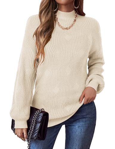 Zeagoo Pullover Damen Rollkragenpullover Herbst Winter Strickpullover Langarm Grobstrick Sweatshirt Pulli Warm Casual Strick Sweater Oberteile Cremeweiß XL von Zeagoo