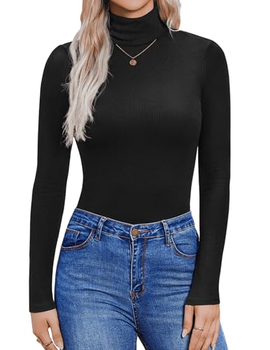 Zeagoo Pullover Damen Rollkragenpullover Slim Fit Strickpullover Turtelneck Langarmshirt Herbst Rollkragenshirt Langarm Basic Oberteile Winter Stretch Tops Einfarbige Shirts Schwarz XXL von Zeagoo