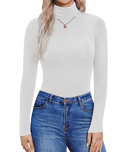 Zeagoo Pullover Damen Rollkragenpullover Slim Fit Strickpullover Turtelneck Langarmshirt Herbst Rollkragenshirt Langarm Basic Oberteile Winter Stretch Tops Einfarbige Shirts Weiß XXL von Zeagoo