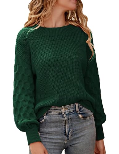 Zeagoo Pullover Damen Strick 2024 Schicke Winterpullover Laternenärmel Bequem Herbst Pullover Grobstrick Lässig Oberteil Tops S von Zeagoo