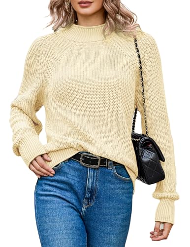 Zeagoo Pullover Damen Grobstrickpullover Strickpullover Elegant Winter Rollkragenpullover Langarm Sweatshirt Casual Oversize Pulli Lässiges Oberteile Gelb M von Zeagoo