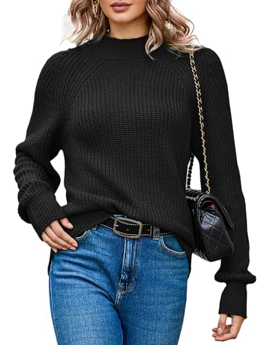 Zeagoo Pullover Damen Grobstrickpullover Strickpullover Elegant Winter Rollkragenpullover Langarm Sweatshirt Casual Oversize Pulli Lässiges Oberteile Schwarz XXL von Zeagoo