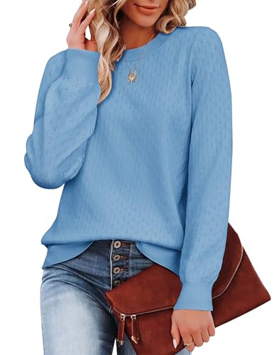 Zeagoo Pullover Damen Strickpullover Langarmshirt Warm Winterpullover Elegant Rundhals Strickpulli Herbst Sweater Pulli Einfarbig Oberteile Himmelblau XXL von Zeagoo