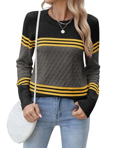 Zeagoo Pullover Damen Strickpullover Elegant Rundhals Strickpulli Sweater Langarm Pulli Tops Herbst Winter Einfarbig Dunkelgrau S von Zeagoo