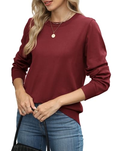 Zeagoo Pullover Damen Strickpullover Rundhals Pulli Herbst Lose Sweatshirt Casual Langarmshirt Elegant Sweater Einfarbig Oberteile Weinrot XXL Zeagoo Pullover Damen Strickpullover Rundhals Pulli Herbst Lose Sweatshirt Casual Langarmshirt Elegant Sweater Einfarbig Oberteile Weinrot XXL von Zeagoo