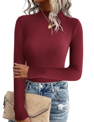 Zeagoo Pullover Damen Winter Langarm Shirts Casual Slim Fit Basic Oberteile Tops Leicht Pulli Rollkragen Tshirt mit Stehkragen Weinrot XXL Zeagoo Pullover Damen Winter Langarm Shirts Casual Slim Fit Basic Oberteile Tops Leicht Pulli Rollkragen Tshirt mit Stehkragen Weinrot XXL von Zeagoo
