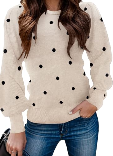 Zeagoo Pullover Damen Wollpullover Fledermausärmel Feinstrickpullover Slim Fit Winterpullover Feinstrick Oberteile Herbstpulli Gestrickt Wickelpullover Elegant Casual Tops Tupfen M von Zeagoo