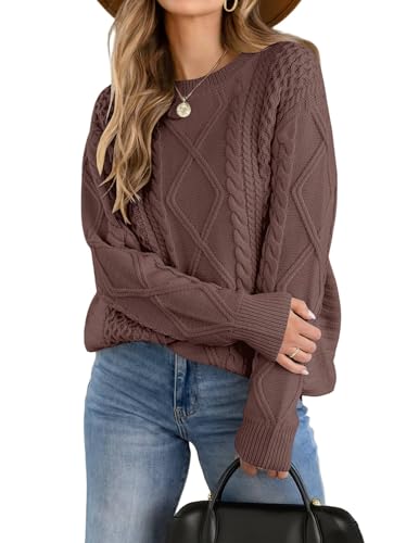 Zeagoo Pullover für Damen Casual Lässig Damenpullover Langarm Herbst Winter Pullis Grobstrick Pullover Braun M von Zeagoo