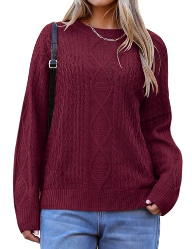 Zeagoo Pullover für Damen Rundhals Moderne Winter Pullover mit Zopfmuster Fall Sweater Locker Strickpulli Grobstrick Pullover M von Zeagoo