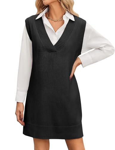 Zeagoo Pulloverkleid Damen Strickkleid Strick Pullunder Kleid Strick Vest Kleid Ärmellos V-Ausschnitt Weiches Strickweste Kleider Elegant Herbst Winter Outfit Schwarz XXL Zeagoo Pulloverkleid Damen Strickkleid Strick Pullunder Kleid Strick Vest Kleid Ärmellos V-Ausschnitt Weiches Strickweste Kleider Elegant Herbst Winter Outfit Schwarz XXL von Zeagoo