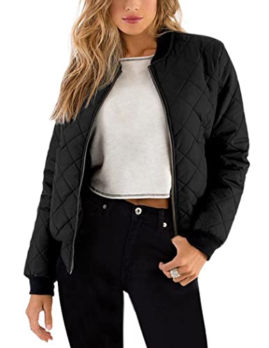 Zeagoo Raglan-Stepp-Bomberjacke für Damen, klassisch, leicht, Windbreaker, lange Ärmel, Reißverschluss, Mäntel mit Taschen, Schwarz_a, Medium von Zeagoo