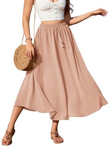 Zeagoo Röcke Für Damen Lang Rocke Hohe Taille Sommerrock Wickel Midiirock Mit Kordelzug Midi Skirt Strandrock Freizeitrock Khaki M von Zeagoo
