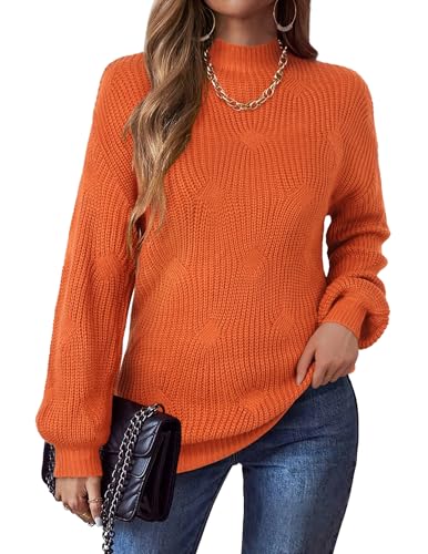 Zeagoo Rollkragen Pullover Damen Elegant Strickpullover Herbst Winter Langarm Pulli Grobstrick Hochkragen Sweatshirt Orange M von Zeagoo