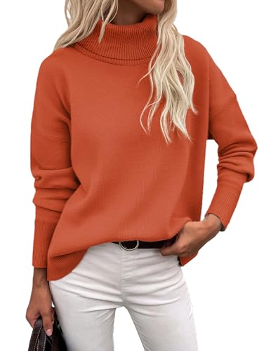 Zeagoo Rollkragenpulli Damen Pullover Elegant Turtleneck Strickpullover Casual Langarm Einfarbig Rollkragenshirt Basic Obertiele Herbst Winter Feinstrick Karamell XXL von Zeagoo