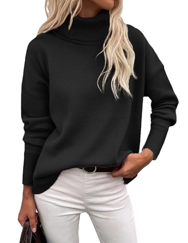 Zeagoo Rollkragenpulli Damen Pullover Turtleneck Elegant Strickpullover Casual Langarm Einfarbig Rollkragenshirt Basic Obertiele Herbst Winter Feinstrick Schwarz XXL von Zeagoo